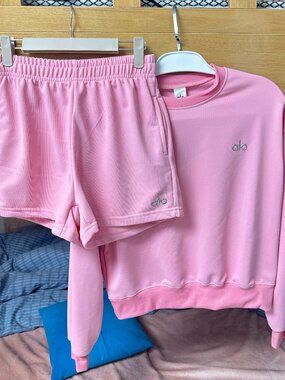 ALO Pink Sweatshirt & Shorts Set — Size S
